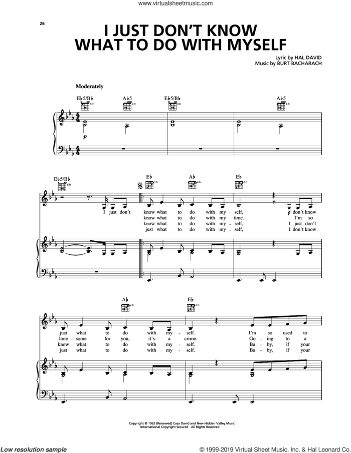 I Just Don't Know What To Do With Myself (from My Best Friend's Wedding) sheet music for voice, piano or guitar by Nicky Holland, Burt Bacharach and Hal David, intermediate skill level
