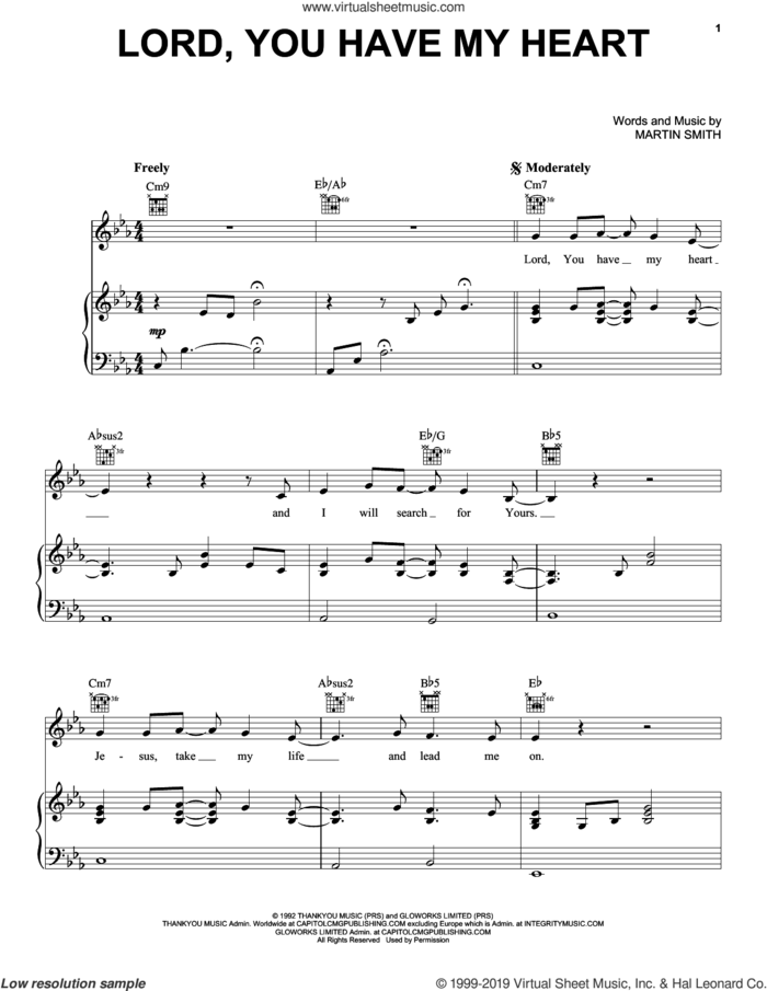 Lord, You Have My Heart sheet music for voice, piano or guitar by Martin Smith and Delirious?, intermediate skill level