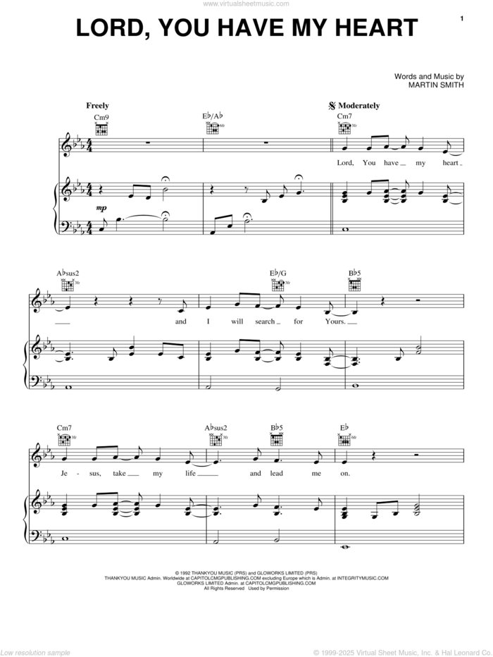 Lord, You Have My Heart sheet music for voice, piano or guitar by Martin Smith and Delirious?, intermediate skill level