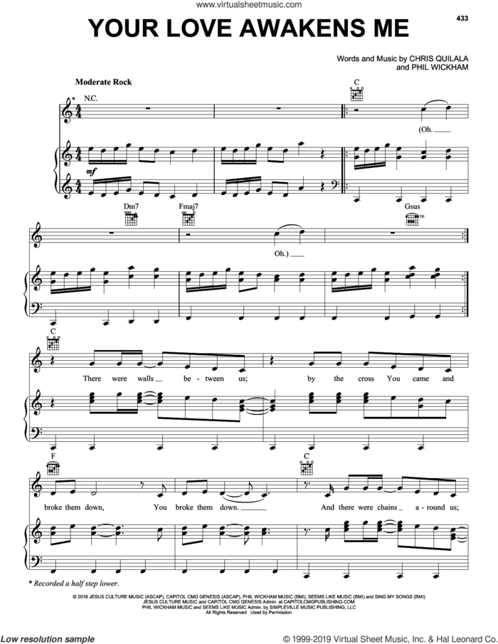 Your Love Awakens Me sheet music for voice, piano or guitar by Phil Wickham and Chris Quilala, intermediate skill level