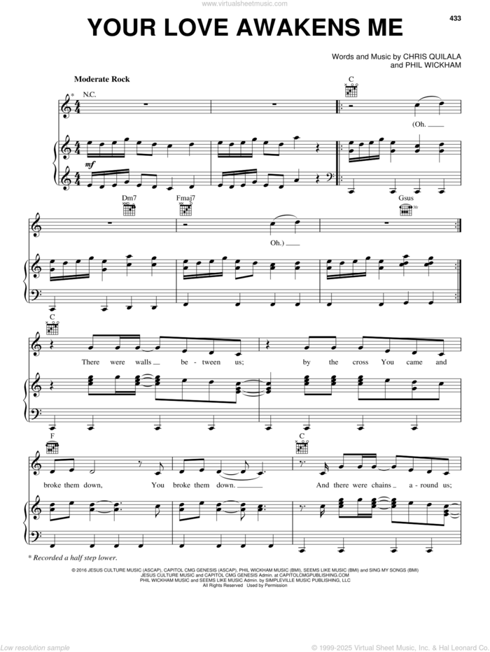 Your Love Awakens Me sheet music for voice, piano or guitar by Phil Wickham and Chris Quilala, intermediate skill level