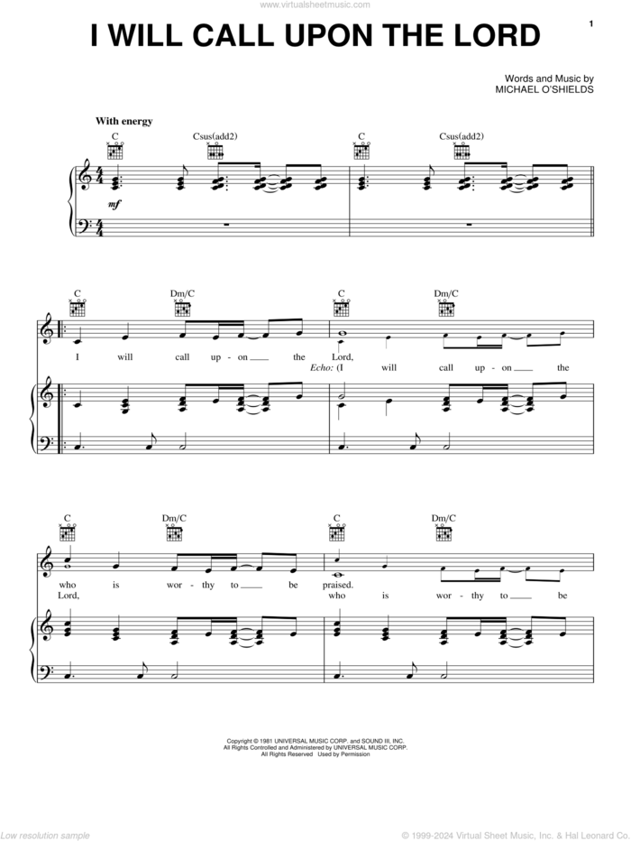 I Will Call Upon The Lord sheet music for voice, piano or guitar by Benita Jones, intermediate skill level