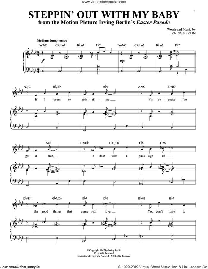 Steppin' Out With My Baby sheet music for voice and piano (Tenor) by Tony Bennett and Irving Berlin, intermediate skill level