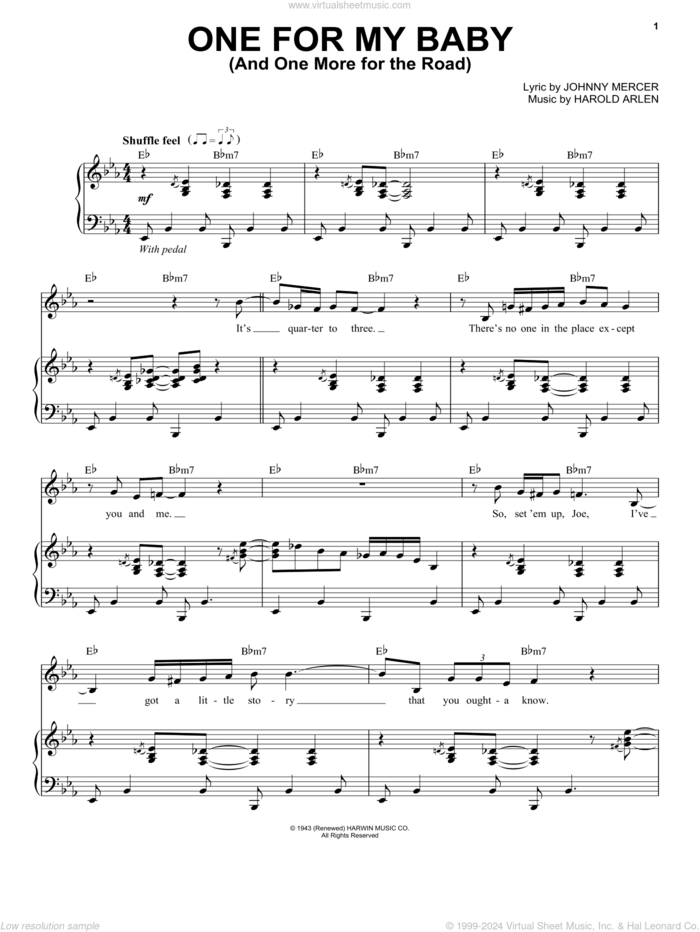 One For My Baby (And One More For The Road) sheet music for voice and piano by Tony Bennett, Harold Arlen and Johnny Mercer, intermediate skill level