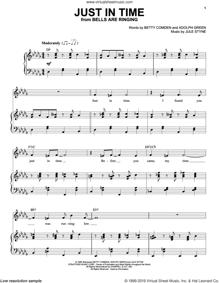 Just In Time sheet music for voice and piano by Tony Bennett, Adolph Green, Betty Comden and Jule Styne, intermediate skill level
