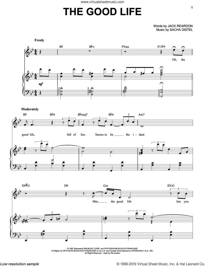 The Good Life sheet music for voice and piano by Tony Bennett, Jack Reardon and Sacha Distel, intermediate skill level