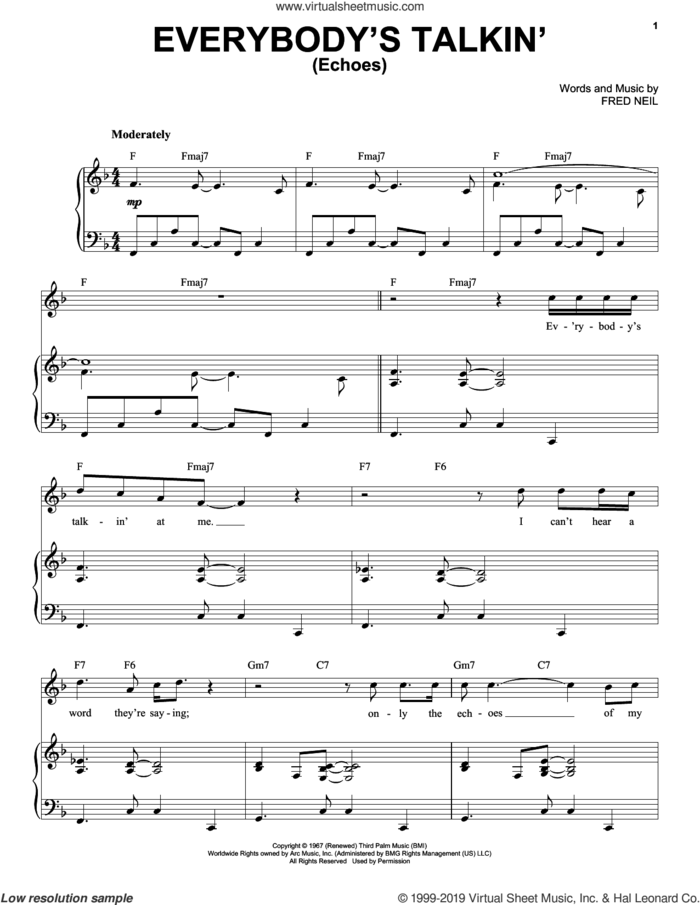 Everybody's Talkin' (Echoes) sheet music for voice and piano by Tony Bennett and Fred Neil, intermediate skill level