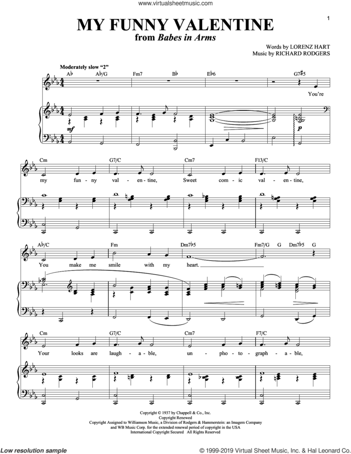 My Funny Valentine sheet music for voice and piano (Tenor) by Rodgers & Hart, Richard Walters, Lorenz Hart and Richard Rodgers, intermediate skill level