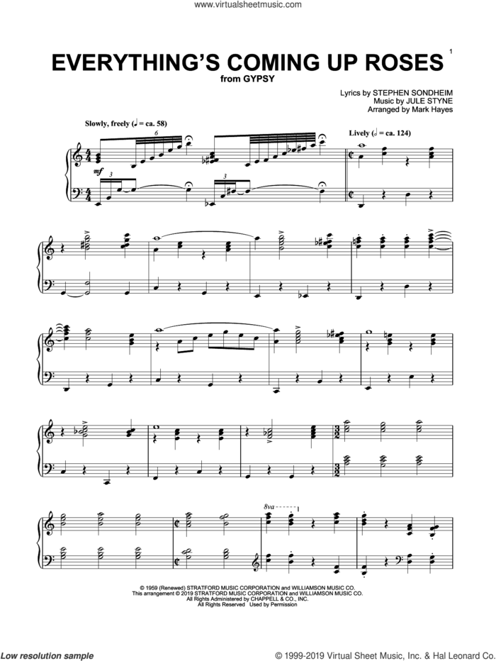 Everything's Coming Up Roses (from Gypsy) (arr. Mark Hayes) sheet music for piano solo by Stephen Sondheim, Mark Hayes and Jule Styne, intermediate skill level