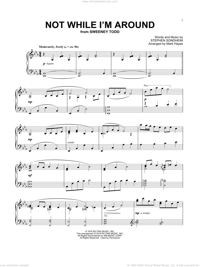 Not While I'm Around (arr. Mark Hayes) sheet music for piano solo by Stephen Sondheim and Mark Hayes, intermediate skill level