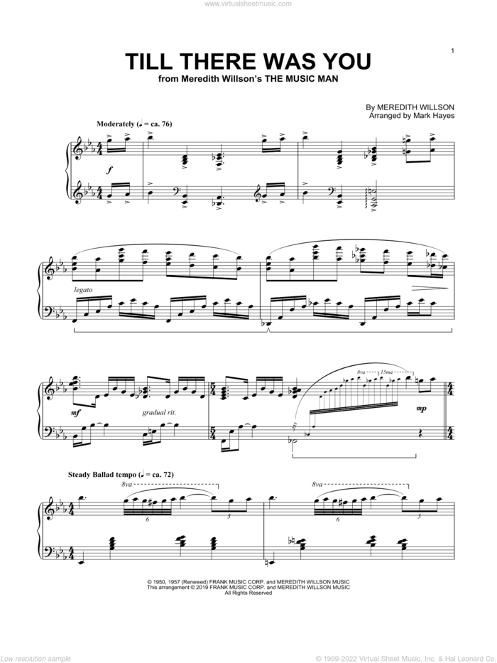 Till There Was You (arr. Mark Hayes) sheet music for piano solo by Meredith Willson, Mark Hayes and The Beatles, wedding score, intermediate skill level