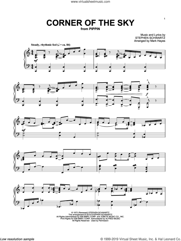 Corner Of The Sky (from Pippin) (arr. Mark Hayes) sheet music for piano solo by Stephen Schwartz and Mark Hayes, classical score, intermediate skill level