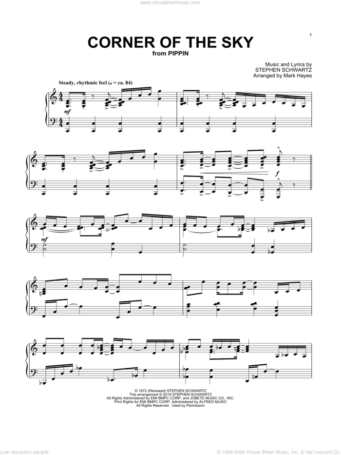 Corner Of The Sky (from Pippin) (arr. Mark Hayes) sheet music for piano solo by Stephen Schwartz and Mark Hayes, classical score, intermediate skill level