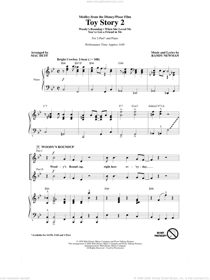Toy Story 2 (Medley) (arr. Mac Huff) sheet music for choir (2-Part) by Randy Newman, Mac Huff and Sarah McLachlan, intermediate duet