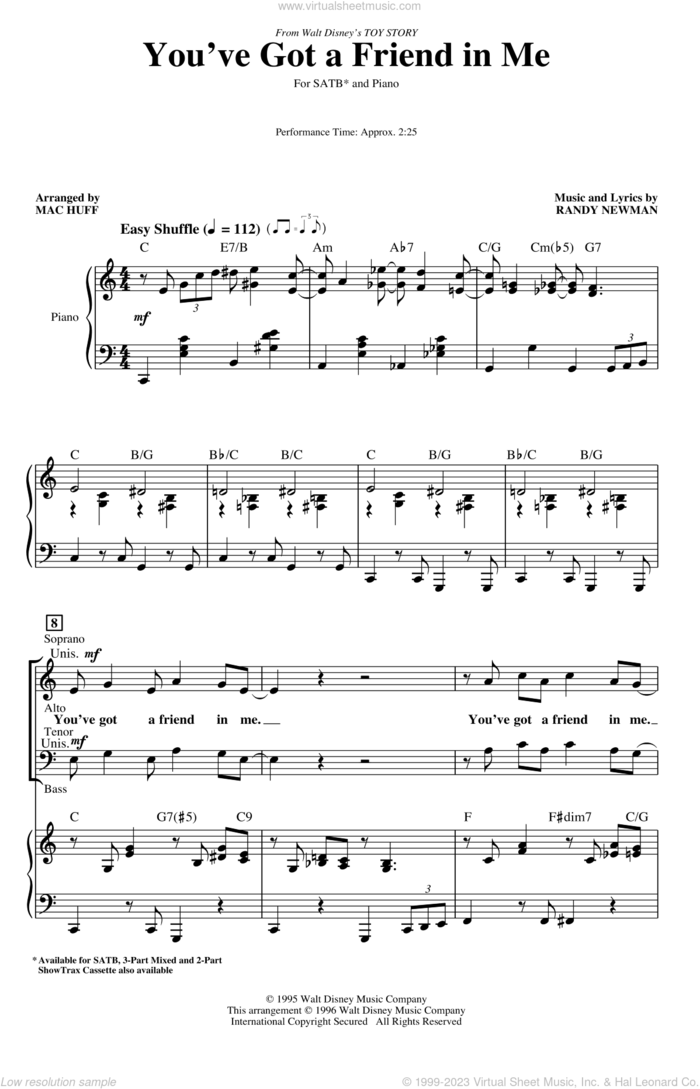 You've Got A Friend In Me (from Toy Story) (arr. Mac Huff) sheet music for choir (SATB: soprano, alto, tenor, bass) by Randy Newman and Mac Huff, intermediate skill level
