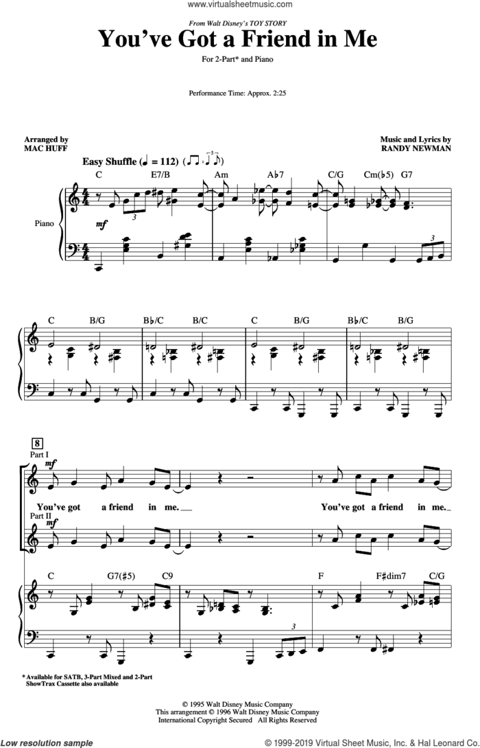 You've Got A Friend In Me (from Toy Story) (arr. Mac Huff) sheet music for choir (2-Part) by Randy Newman and Mac Huff, intermediate duet