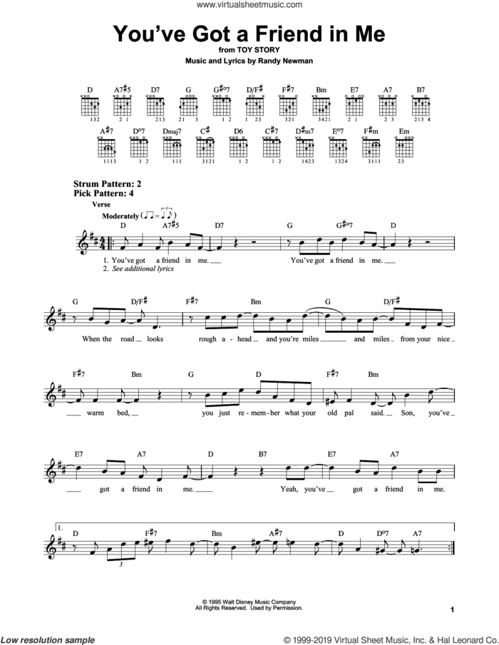 You've Got A Friend In Me (from Toy Story) sheet music for guitar solo (chords) by Randy Newman, easy guitar (chords)