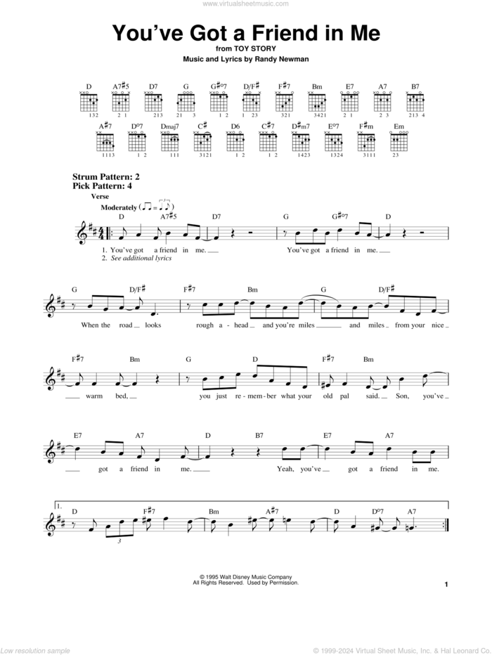 You've Got A Friend In Me (from Toy Story) sheet music for guitar solo (chords) by Randy Newman, easy guitar (chords)