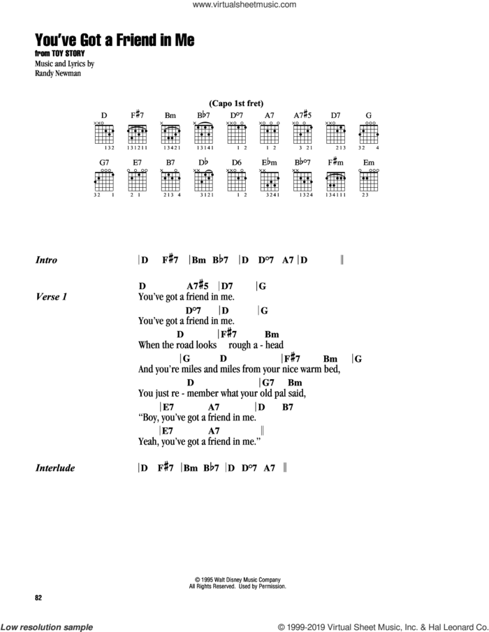 You've Got A Friend In Me (from Toy Story) sheet music for guitar (chords) by Randy Newman, intermediate skill level