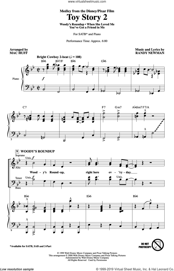 Toy Story 2 (Medley) (arr. Mac Huff) sheet music for choir (SATB: soprano, alto, tenor, bass) by Randy Newman, Mac Huff and Sarah McLachlan, intermediate skill level