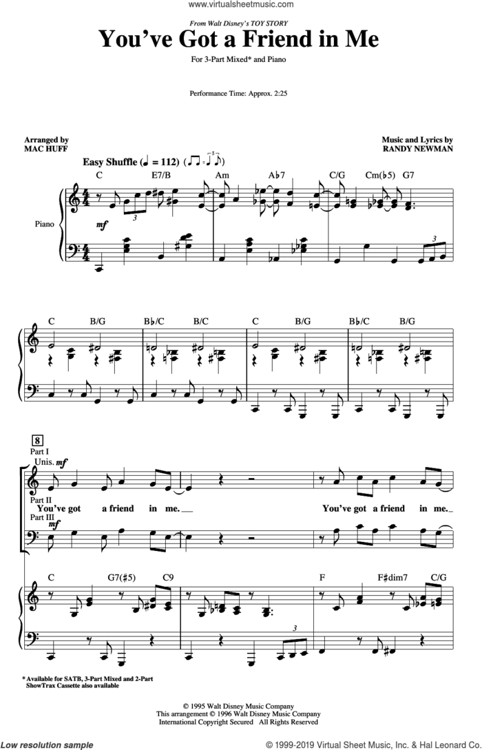 You've Got A Friend In Me (from Toy Story) (arr. Mac Huff) sheet music for choir (3-Part Mixed) by Randy Newman and Mac Huff, intermediate skill level