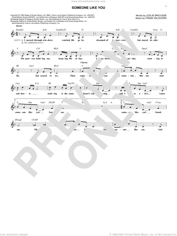 Someone Like You (from Jekyll and Hyde - 1990 Concept Album version) sheet music for voice and other instruments (fake book) by Leslie Bricusse and Frank Wildhorn, intermediate skill level