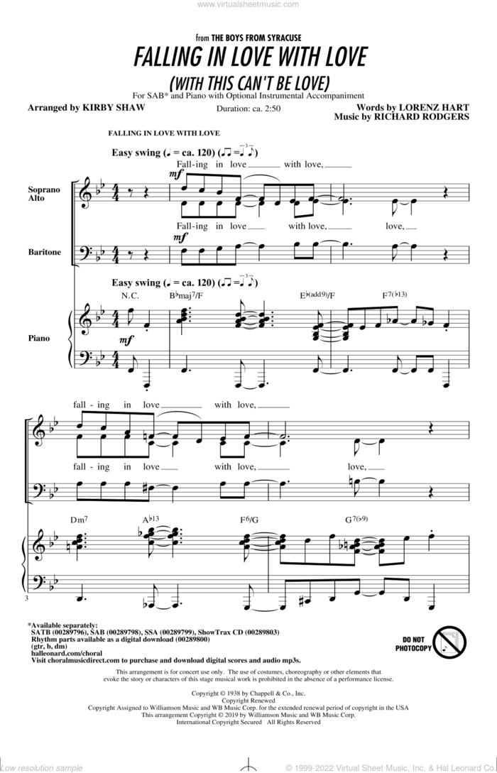 Falling In Love With Love (with This Can't Be Love) (arr. Kirby Shaw) sheet music for choir (SAB: soprano, alto, bass) by Rodgers & Hart, Kirby Shaw, Lorenz Hart and Richard Rodgers, intermediate skill level