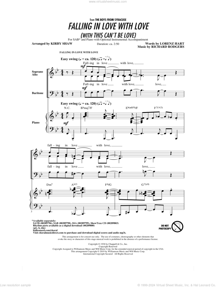 Falling In Love With Love (with This Can't Be Love) (arr. Kirby Shaw) sheet music for choir (SAB: soprano, alto, bass) by Rodgers & Hart, Kirby Shaw, Lorenz Hart and Richard Rodgers, intermediate skill level