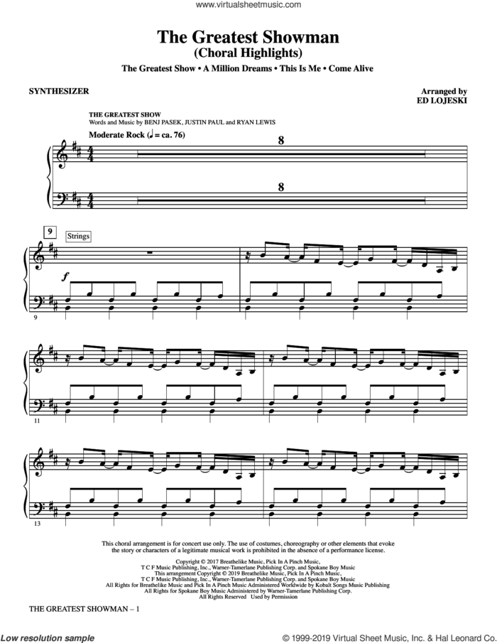 The Greatest Showman (Choral Highlights) (arr. Ed Lojeski) (complete set of parts) sheet music for orchestra/band by Ed Lojeski, Benj Pasek, Justin Paul, Pasek & Paul and Ryan Lewis, intermediate skill level