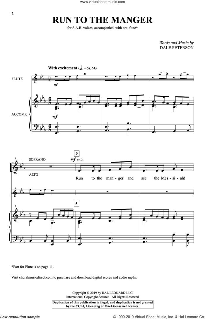 Run To The Manger sheet music for choir (SAB: soprano, alto, bass) by Dale Peterson, intermediate skill level