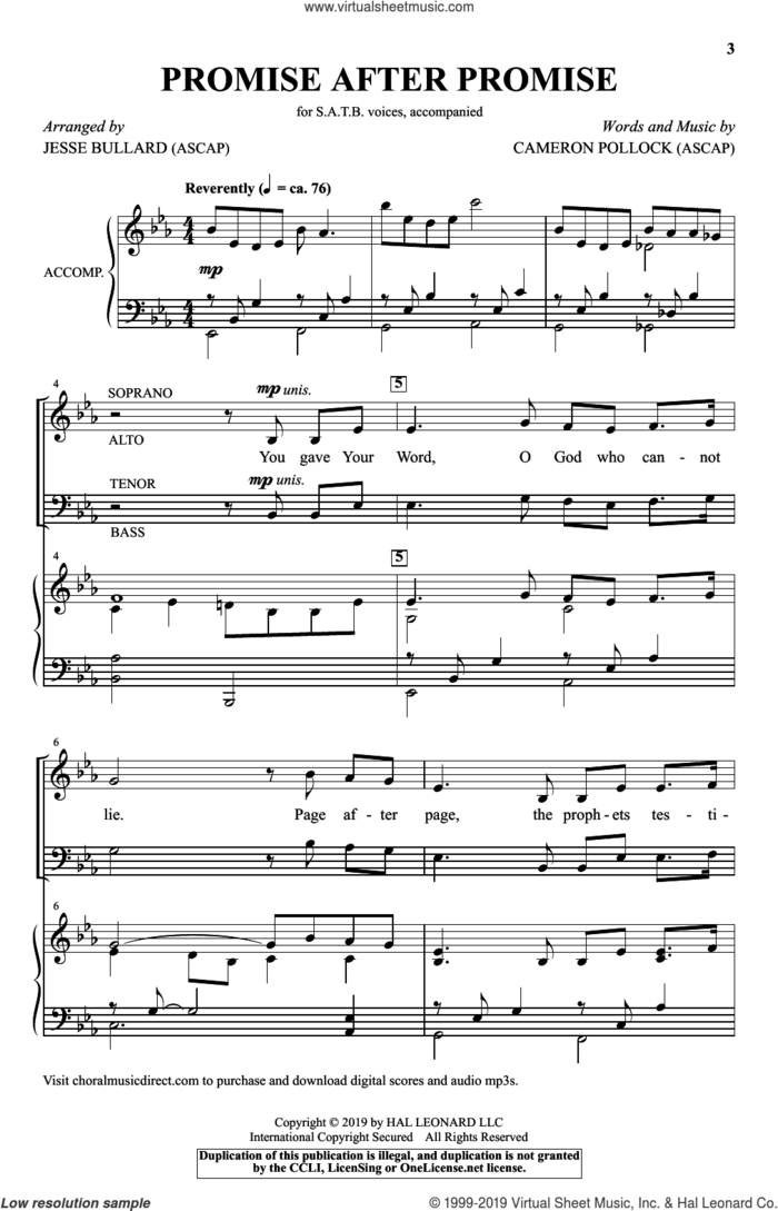 Promise After Promise (arr. Jesse Bullard) sheet music for choir (SATB: soprano, alto, tenor, bass) by Cameron Pollock and Jesse Bullard, intermediate skill level