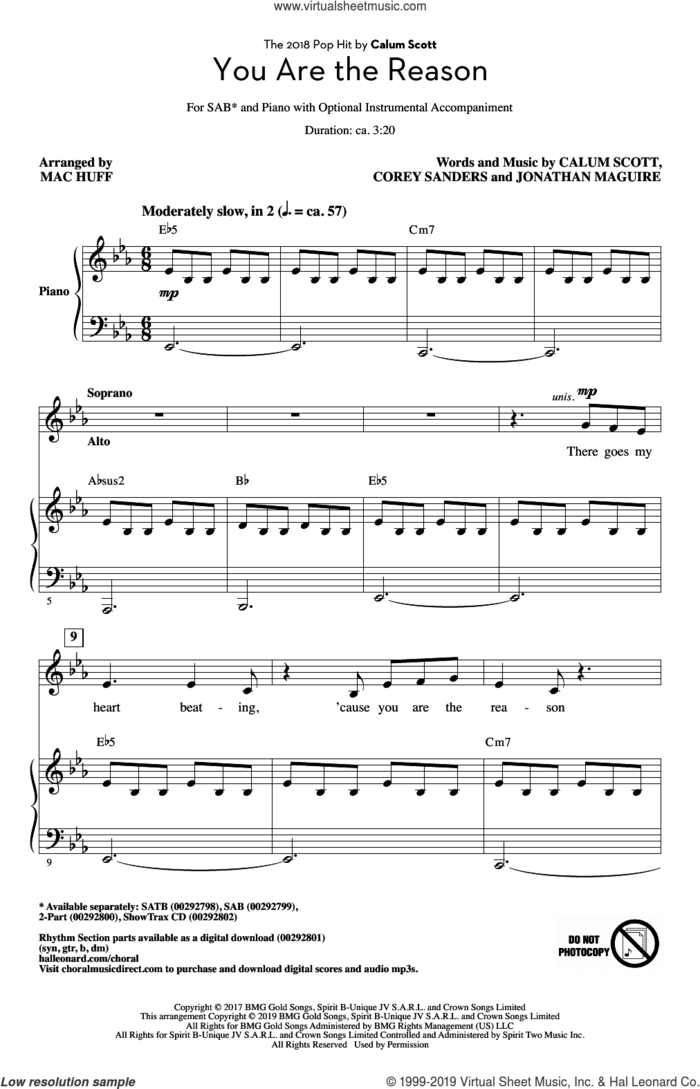 You Are The Reason (arr. Mac Huff) sheet music for choir (SAB: soprano, alto, bass) by Calum Scott, Mac Huff, Corey Sanders and Jon Maguire, intermediate skill level