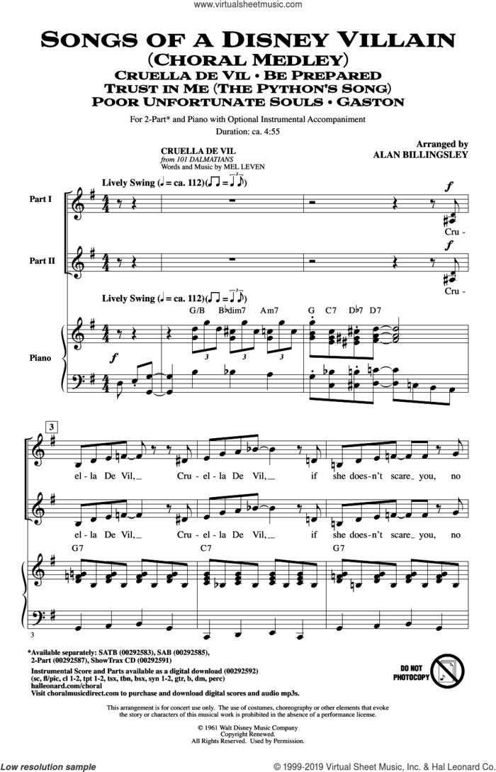 Songs Of A Disney Villain (Choral Medley) sheet music for choir (2-Part) by Elton John & Tim Rice, Alan Billingsley, Elton John and Tim Rice, intermediate duet