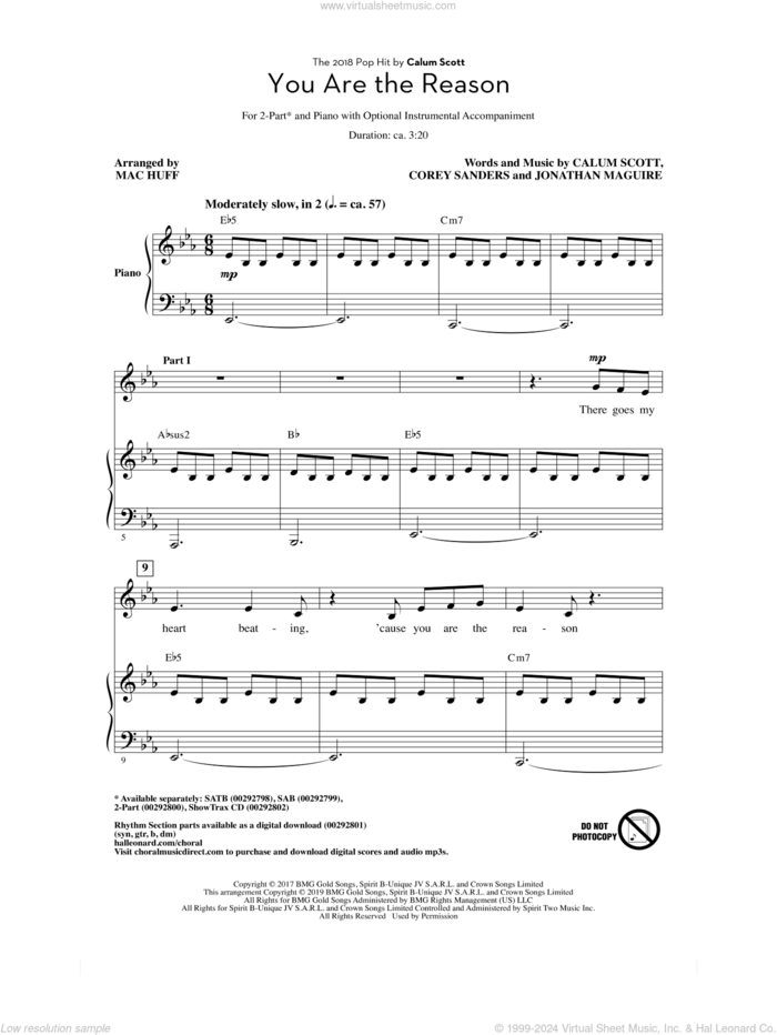 You Are The Reason (arr. Mac Huff) sheet music for choir (2-Part) by Calum Scott, Mac Huff, Corey Sanders and Jon Maguire, intermediate duet