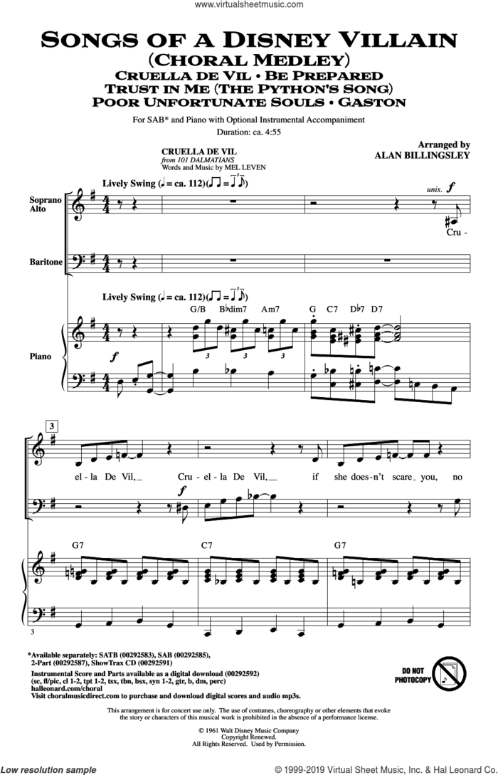 Songs Of A Disney Villain (Choral Medley) sheet music for choir (SAB: soprano, alto, bass) by Elton John & Tim Rice, Alan Billingsley, Elton John and Tim Rice, intermediate skill level