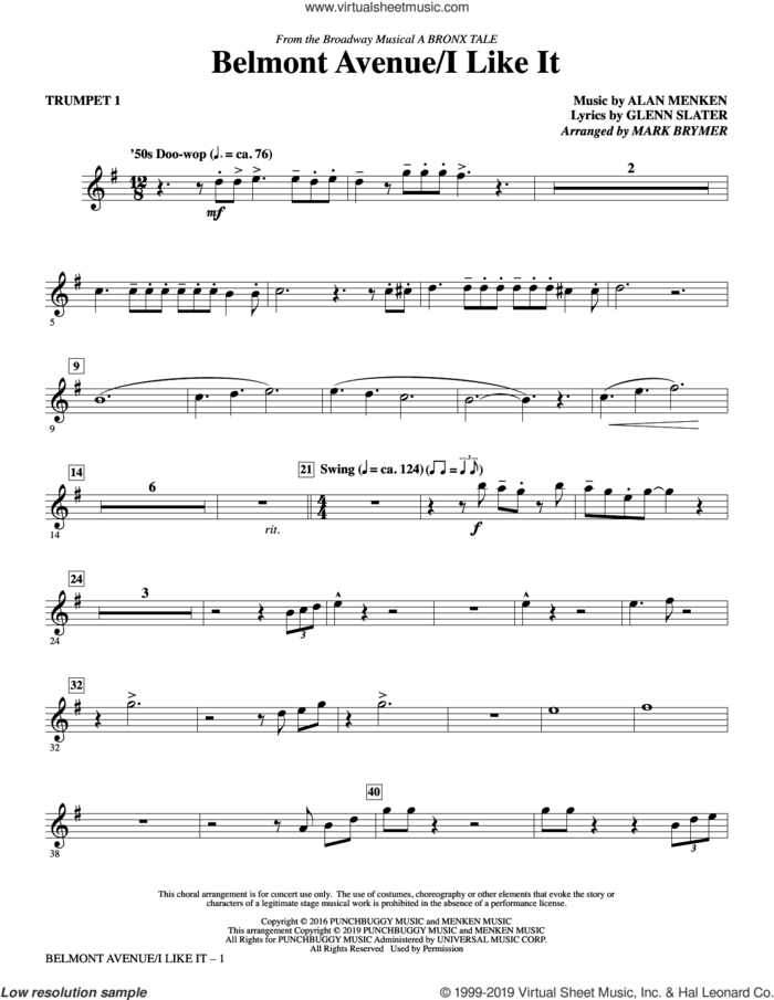 Belmont Avenue/I Like It (from A Bronx Tale) (arr. Mark Brymer) (complete set of parts) sheet music for orchestra/band by Alan Menken, Glenn Slater and Mark Brymer, intermediate skill level