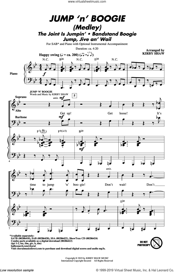 Jump 'n' Boogie (Medley) sheet music for choir (SAB: soprano, alto, bass) by Louis Prima, Kirby Shaw and Brian Setzer, intermediate skill level