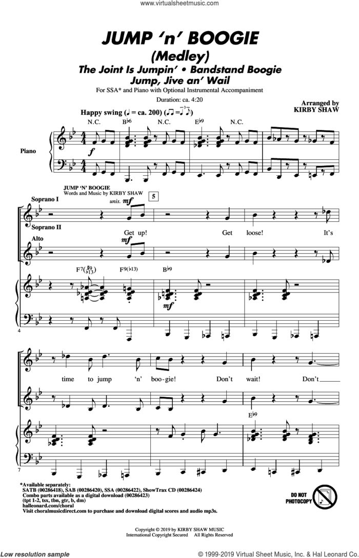 Jump 'n' Boogie (Medley) sheet music for choir (SSA: soprano, alto) by Louis Prima, Kirby Shaw and Brian Setzer, intermediate skill level