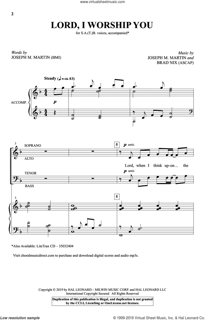 Lord, I Worship You sheet music for choir (SATB: soprano, alto, tenor, bass) by Joseph M. Martin, Brad Nix and Joseph M. Martin & Brad Nix, intermediate skill level