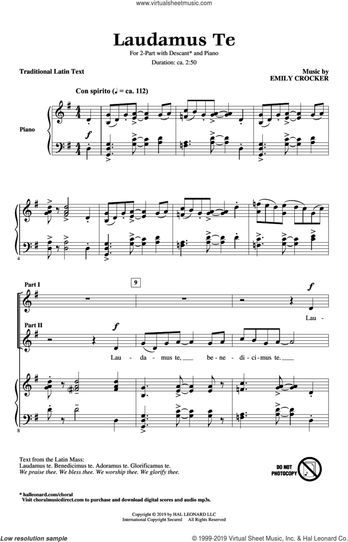 Laudamus Te sheet music for choir (2-Part) by Emily Crocker and Miscellaneous, intermediate duet