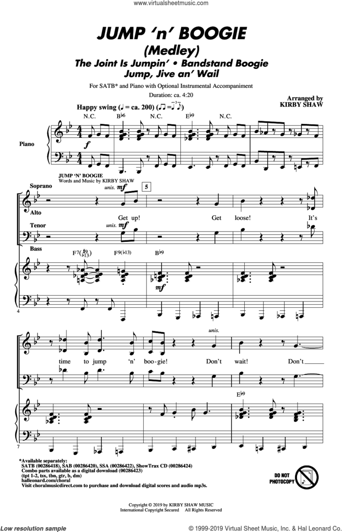 Jump 'n' Boogie (Medley) sheet music for choir (SATB: soprano, alto, tenor, bass) by Louis Prima, Kirby Shaw and Brian Setzer, intermediate skill level