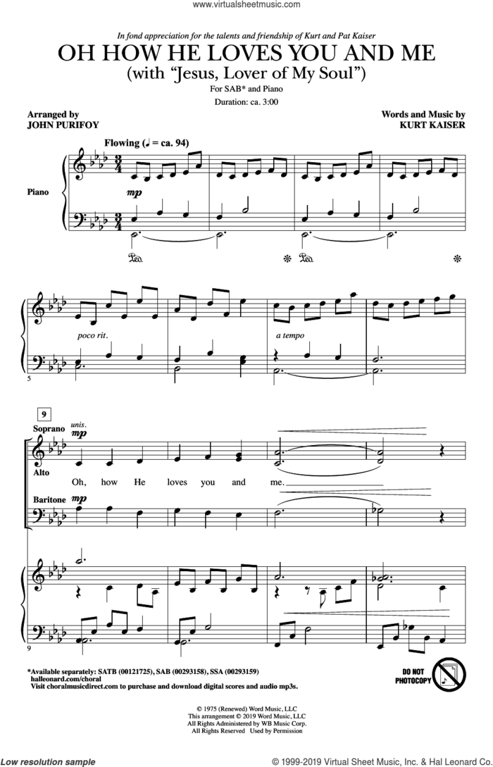 Oh How He Loves You And Me (with 'Jesus, Lover Of My Soul') sheet music for choir (SAB: soprano, alto, bass) by Kurt Kaiser and John Purifoy, intermediate skill level