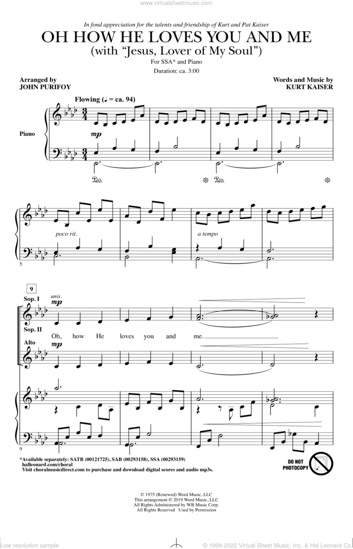 Oh How He Loves You And Me (with 'Jesus, Lover Of My Soul') sheet music for choir (SSA: soprano, alto) by Kurt Kaiser and John Purifoy, intermediate skill level
