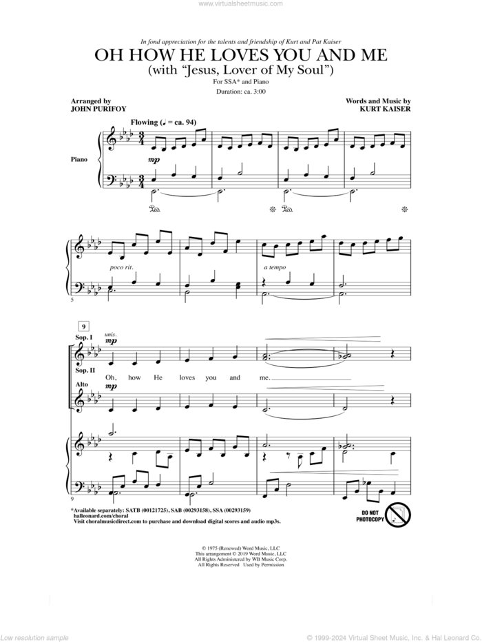 Oh How He Loves You And Me (with 'Jesus, Lover Of My Soul') sheet music for choir (SSA: soprano, alto) by Kurt Kaiser and John Purifoy, intermediate skill level