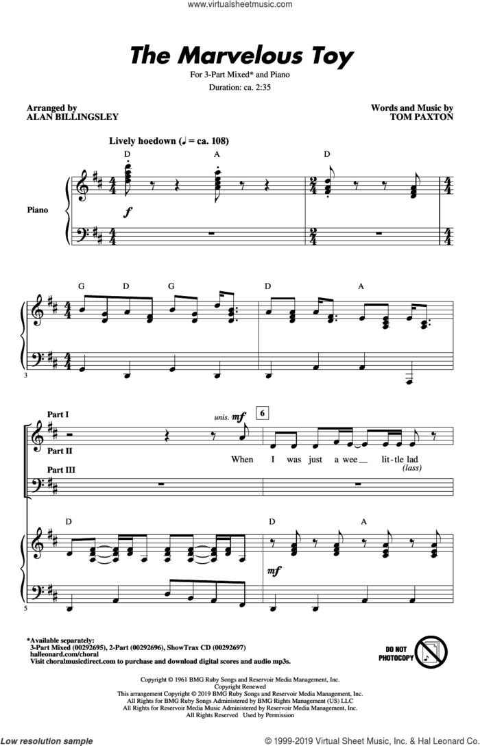 The Marvelous Toy (arr. Alan Billingsley) sheet music for choir (3-Part Mixed) by Peter, Paul and Mary, Alan Billingsley and Tom Paxton, intermediate skill level