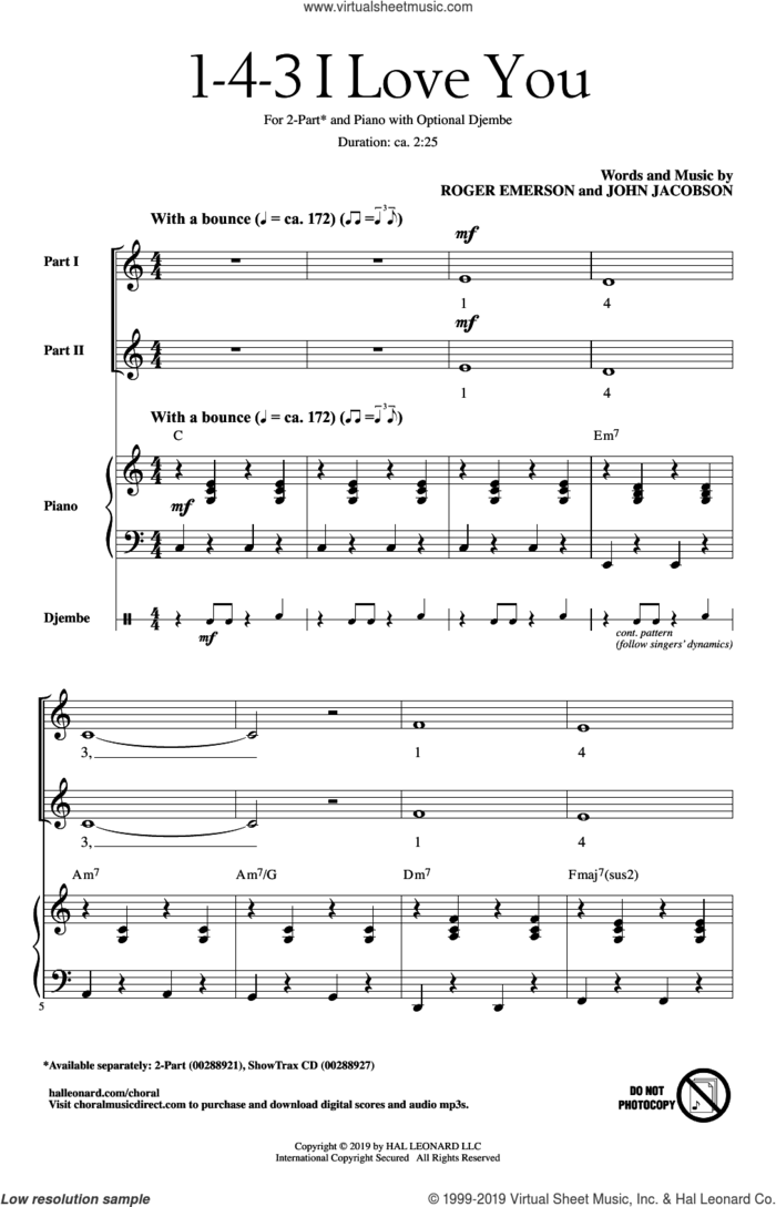 1-4-3 I Love You sheet music for choir (2-Part) by Roger Emerson, John Jacobson and John Jacobson & Roger Emerson, intermediate duet