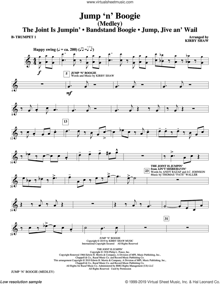 Jump 'n' Boogie (Medley) (complete set of parts) sheet music for orchestra/band by Kirby Shaw, Brian Setzer and Louis Prima, intermediate skill level