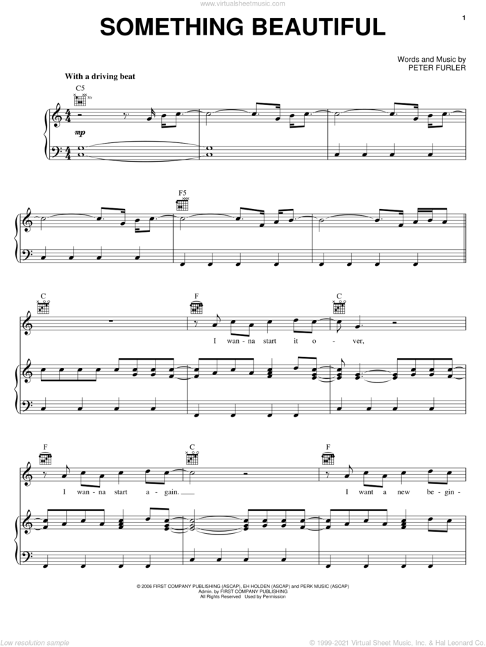 Something Beautiful sheet music for voice, piano or guitar by Newsboys, Paul Colman and Peter Furler, intermediate skill level
