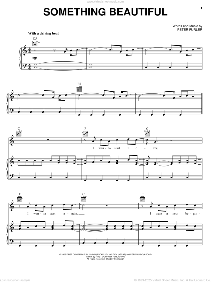 Something Beautiful sheet music for voice, piano or guitar by Newsboys, Paul Colman and Peter Furler, intermediate skill level