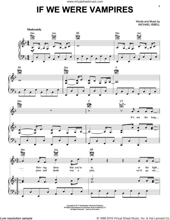 If We Were Vampires sheet music for voice, piano or guitar by Jason Isbell and the 400 Unit and Michael Isbell, intermediate skill level